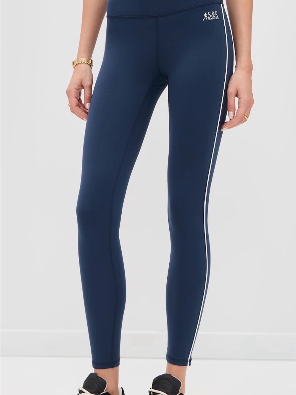 Sporty & Rich Navy Leggings with White Side Stripe